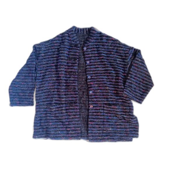Handmade Vintage Tweed Short Sleeve Sweater Jacket Top - Metallic Striped 1X - Picture 1 of 9